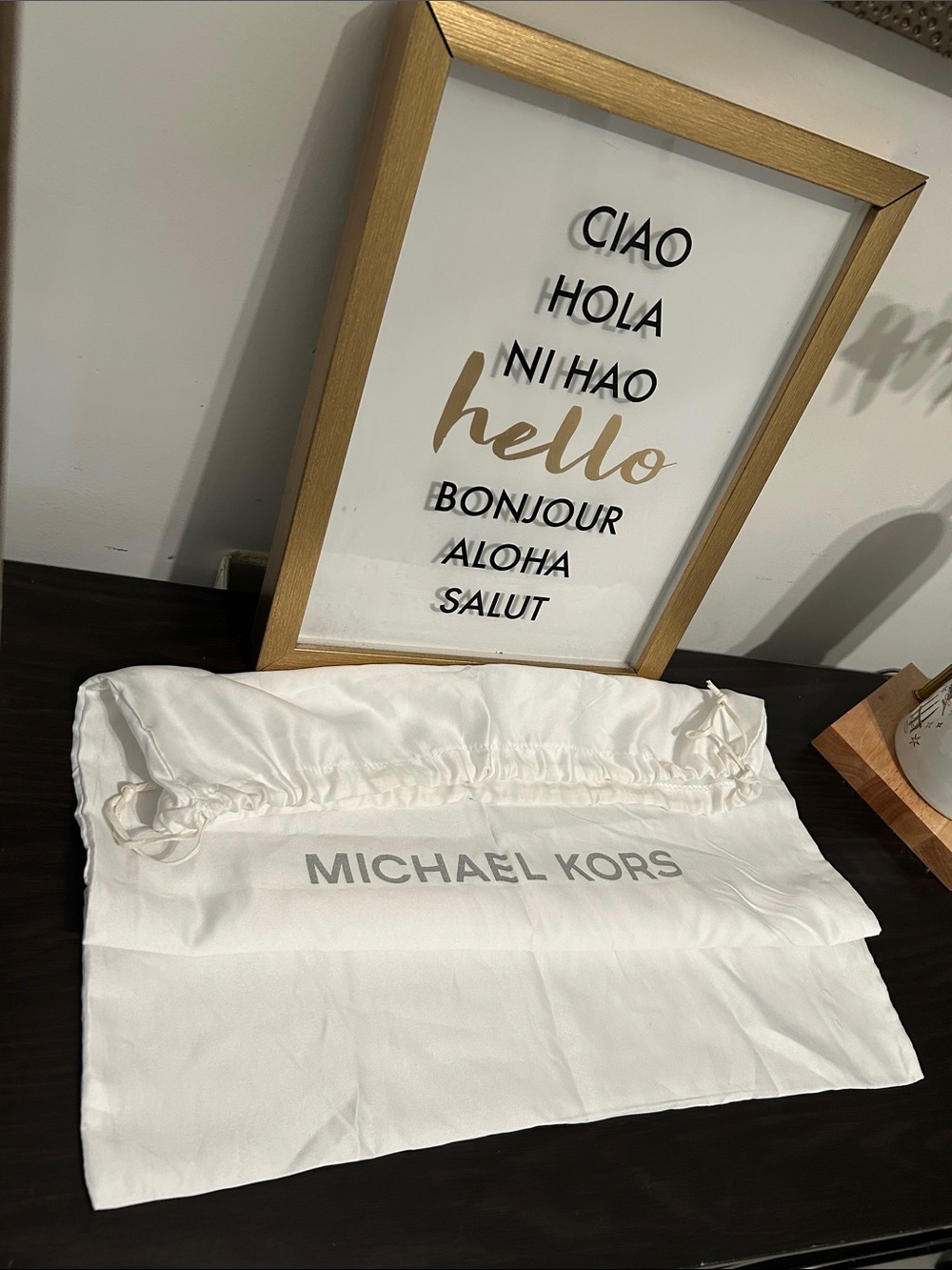 Michael Kors White Drawstring Shoe / Accessory Dust Bag with Gray Logo